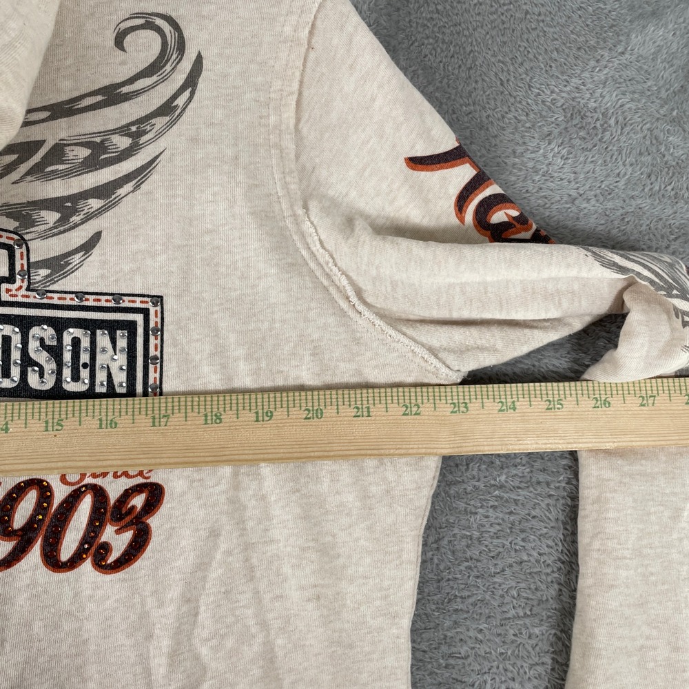 Harley Davidson Hoodie Womens XL Cream Vintage Y2K Rhinestone Biker Scroll - Picture 9 of 10